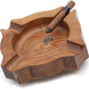 Cendrier de bureau en bois, style rétro, porte-cigares, usage domestique, forme ronde, finition bois naturel - Product Image 1