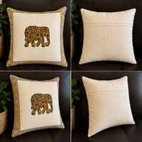 Housse de coussin carrée en coton faite à la main, imprimée au bloc, design éléphant, tissu écologique anti-bactérien, décoration maison et hôtel
