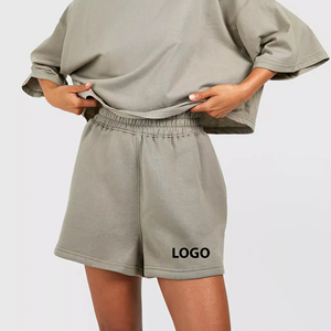 Shorts de sport décontractés pour femme en coton personnalisé, taille mi-haute, séchage rapide, respirant, coupe-vent, couleur unie, avec cordon de serrage pour le fitness - Product Image 1