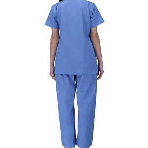 Unisex Light Blue Medical Scrub <b>Set</b> Short Sleeve V-Neck Top and Matching Straight Pants Soft Breathable Nurse <b>Doctor</b> Uniform Kit - Product Image 2