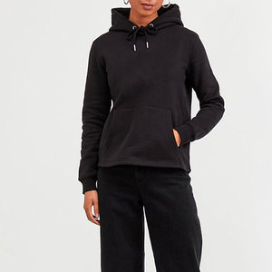 Sweat-shirt à capuche pour femme, noir uni, en coton, décontracté, avec poches, coupe classique, pour l'automne - Product Image 1