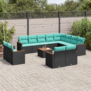 Set Divano da Giardino in Polyrattan Nero da 13 Pezzi con Cuscini per Arredamento da Esterno - Product Image 1