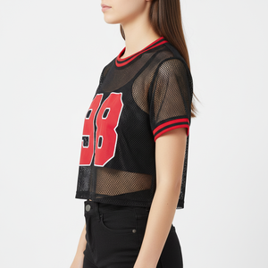 Women Mesh Jersey <b>Top</b> Oversized <b>Cropped</b> Short Sleeve Custom OEM Wholesale - Product Image 4