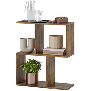 Comodino stretto a forma di S con 3 ripiani portaoggetti, marrone rustico, 50 cm L x 19,7 cm P x 58 cm H - Product Image 1