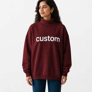 Sudadera Oversize Personalizada para Mujer con Cuello Alto, de Algodón y Felpa, Ajuste Relajado, Venta al por Mayor Directa de Fábrica - Product Image 1