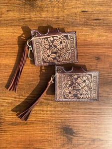 Nueva llegada Real Floral Tooled cuero ATM tarjetero elegante lindo pequeño Western moda borla Tarjetero con llaveros - Product Image 2