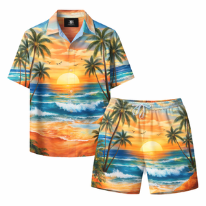Conjunto de Camisa y Pantalones Cortos con Estampado Tropical para Hombre, Traje Hawaiano de Dos Piezas para Verano, Ropa Casual de Poliéster Personalizada - Product Image 1
