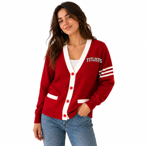 Confectionnez vos pulls personnalisés de haute qualité à col en V pour les logos de sororités/fraternités/écoles/collèges/universités, cardigans tricotés - Product Image 2