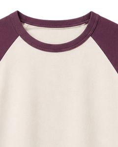 Manufacturer <b>White</b> And Purple Raglan T Shirt For Men Short Sleeve Crew Neck Cotton <b>Tee</b> Custom Casual Color Block Streetwear Top - Product Image 5