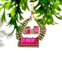 Ensemble collier et boucles d'oreilles assorties inspiré de Sabyasachi, en pierre rose AD, plaqué or, bijoux de mariée élégants
