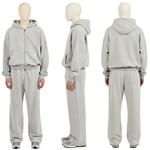 Men's <b>Light</b> Grey Full Zip Fleece Tracksuit Two Piece Set Oversized Zip Up Hoodie And Sweatpants Casual Plain Sportswear - Product Image 1