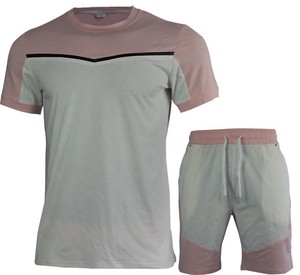 Conjunto de dos piezas de moda para hombre: camiseta de algodón con bloques de color y pantalones cortos de elastano, personalizable con LOGO. Ver reseñas. - Product Image 6
