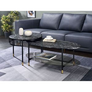 Silas Engineered Stone Top and Black Finish <b>Nesting</b> Coffee <b>Table</b> - Product Image 1