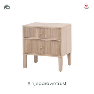 Table de chevet classique américaine en bois massif à 2 tiroirs avec poignées en laiton, meubles de chambre à coucher de luxe - Product Image 2