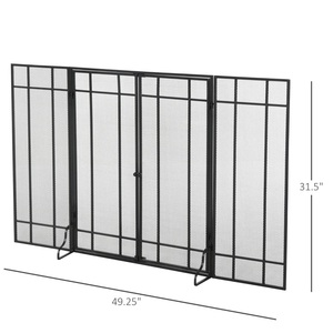 Manhattan <b>Grid</b> Design <b>Metal</b> Fireplace Screen Folding Three Panel Mesh Spark Guard Heat Resistant Hearth Protector - Product Image 2