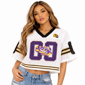 Camiseta Deportiva Corta de Malla Blanca para Mujer, Estilo Fútbol Americano, Transpirable, de Poliéster, Corte Holgado, con Logotipo Personalizado, para Fútbol - Product Image 1