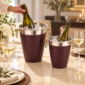 Seau à glace en métal personnalisé avec poignées, doré, élégant, pour bar, restaurant, fête, mariage, événement, service de traiteur, décoration, coffret cadeau - Product Image 1