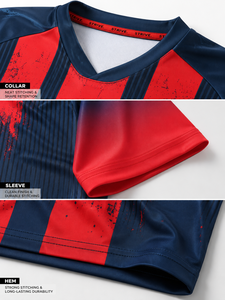 Conjunto de Camiseta de Fútbol Personalizada con Cuello en V, Manga Corta, Color Rojo Marino, Sublimada, Transpirable, de Secado Rápido, Uniforme Unisex para Adultos y Jóvenes - Product Image 2