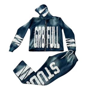 Chándales con capucha para hombre, de peso pesado, con pedrería bordada, efecto descolorido por el sol, estilo urbano, diseño personalizado, moderno, transpirable, lavado ácido - Product Image 4