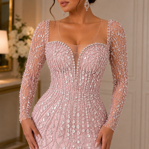Dentelle en cristal blanche de luxe faite à la main, 100% polyester, légère, broderie florale en strass argentés, tissu respirant - Product Image 4