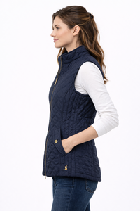 Chaleco acolchado sin mangas para mujer, azul marino, con diseño de rombos, ligero, con cierre de cremallera y bolsillos con solapa de botón. - Product Image 3