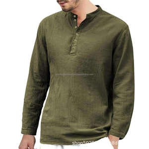 Camisa de Hombre de Verano, Transpirable, de Lino y Algodón, Satén, Informal, Antiarrugas, con un Solo Botón, Cuello Camisero, Manga Larga, Lisa - Product Image 3