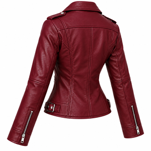 Chaqueta de cuero para mujer al por mayor, estilo motero, con cremallera asimétrica, abrigo de cuero ajustado personalizado para mujer - Product Image 6