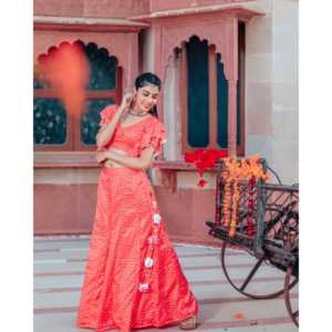 Conjunto de Lehenga Choli de Satén Rojo Escarlata Transpirable para Mujer, Secado Rápido, Todas las Temporadas, Talla XS - Product Image 6