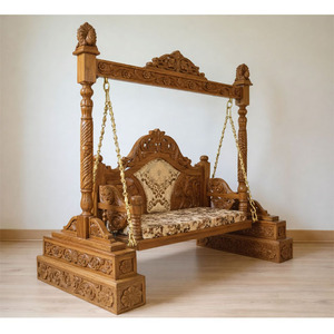 Balançoire en teck au design classique pour salon, balançoire ethnique indienne en bois sculpté à la main Onjhal/Jhula, décoration intérieure, USA - Product Image 1