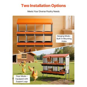 Nidi per Galline in Plastica ad Alta Resistenza e Acciaio Zincato con 8 Scomparti, Facile Raccolta delle Uova, Gambe di Supporto, Gabbie per Animali - Product Image 6
