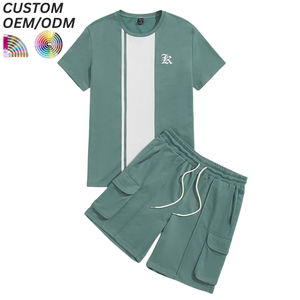 Conjunto de Camiseta y Pantalón Corto de Dos Piezas para Hombre, Informal, de Punto, Transpirable, de Algodón, para Verano, Estilo Urbano, con Logotipo Personalizado Serigrafiado, OEM - Product Image 4