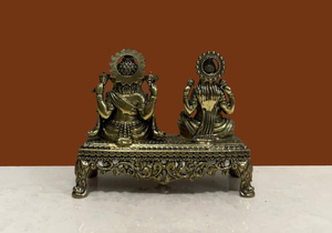 Nirmala Handicrafts Traditional Brass Lakshmi Ganesh on Chowki Wax Casting Handmade <b>Statue</b> for Home Temple Decor - Product Image 2