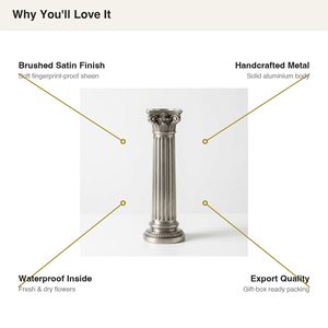 Vase colonne dorique artisanal de 30 cm en métal argenté satiné brossé, vase à fleurs en acier inoxydable pour la décoration de la maison, les hôtels, les mariages, les tables - Product Image 6