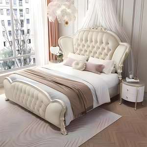 Royal Tufted Fabric <b>Bed</b> High <b>Headboard</b> Queen <b>King</b> <b>Size</b> Luxury Antique Carved Bedroom Furniture Sets Wedding Princess <b>Bed</b> - Product Image 5