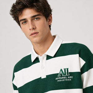 OEM Unisex Long Sleeve Rugby Polo Green Blue Brown Red Stripe Heavy Cotton Oversized Shirt Hoodies Factory - Product Image 4