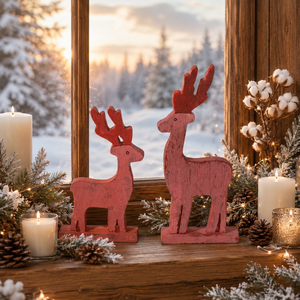 Ensemble de Décoration de Noël Moderne en Bois en Forme de Renne |   Figurines de table festives artisanales, écologiques, durables et multi-tailles - Product Image 3