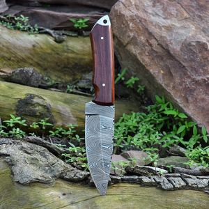 Cuchillo de Caza y Camping Damascus, Material de Primera Calidad, Hecho a Mano, Hoja de Acero Inoxidable Afilada No Plegable, Mango de Madera, Punta Caída - Product Image 2