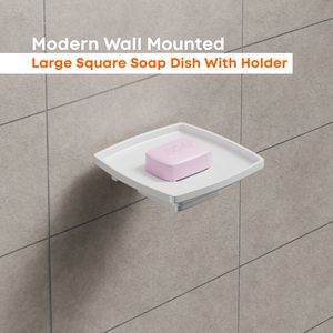 Grand porte-savon carré avec base inclinée auto-drainante en silicone pour la salle de bain et l'évier de cuisine - Product Image 2