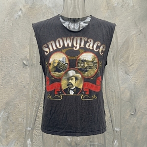 Camiseta sin Mangas de Algodón para Hombre Snowgrace, Estampada, Estilo Vintage, Cuello Redondo, Ropa Casual - Product Image 6