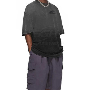T-shirt pour hommes grande taille en coton délavé à l'acide, logo personnalisé imprimé, couleur unie, tissu doux et respirant, t-shirt délavé à l'acide - Product Image 5