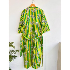 V-Neck Striped Animal Print Breathable Knitted <b>Kimono</b> Robe <b>Belt</b> Regular Fit Maxi Length Three Quarter Sleeve 300g 100% Cover-Up - Product Image 6