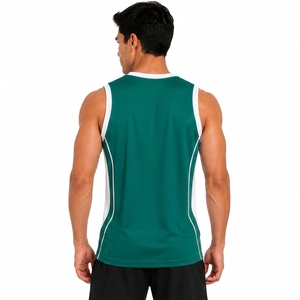 Unisex Green Sleeveless Crew Neck Basketball Tank <b>Top</b> Moisture Wicking Regular Fit Solid Color Polyester Mesh Fabric Custom Team - Product Image 2