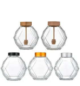 Bocal en pot verre personnels alimentaire avec couvercle bois <span class=keywords><strong>petit</strong></span> bocaux bocal en verre <span class=keywords><strong>pas</strong></span> cher bocal en verre miel - Product Image 1