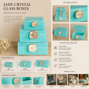 Luxury Turquoise Blue Color Mirror <b>Glass</b> Decorative Storage Box Agate <b>Knob</b> Premium Jewelry Vanity Organizer Boxes Home Decor - Product Image 5
