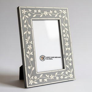 Luxury Bone Inlay Picture <b>Frame</b> with Floral Vine Design Home Decor Wood <b>Frame</b> in <b>Grey</b> Finish for Luxury Interiors - Product Image 1