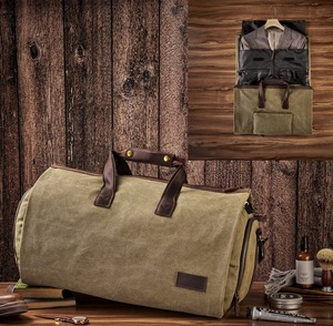 กระเป๋าเดินทางผ้าแคนวาสหนังแท้ สกรีนโลโก้ได้ตามสั่ง กันน้ำ รุ่น Weekender Duffel  กระเป๋าถือขึ้นเครื่อง LCTB-0080 - Product Image 2