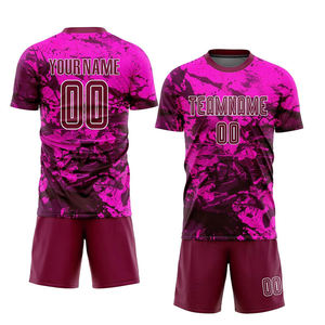 ชุดเสื้อฟุตบอลแบบยูนิเซ็กซ์สีกรมท่าลายแดงพิมพ์ลาย 3 มิติแบบรีดร้อน ระบายอากาศได้ดี ซับเหงื่อ 100% โพลีเอสเตอร์ คอวี - Product Image 1