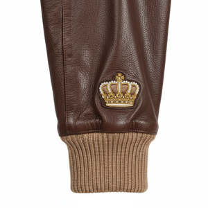 Veste universitaire pour homme en cuir PU beige marron, avec logo Z brodé, patch de club sportif, style preppy, pour l'automne - Product Image 5