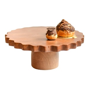 High Quality Mango Wood Latest Design 1 <b>Tier</b> Round <b>Cake</b> <b>Stand</b> with Natural Color Modern Style <b>Cake</b> Serving Tray for Party - Product Image 1