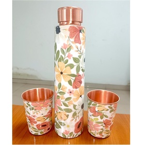 Ensemble de bouteilles d'eau en cuivre à motif de fleur de lotus, très vendu, vaisselle portable pour usage domestique - Product Image 5